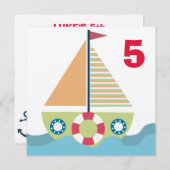 Voilier Boys Numéro Anniversaire Fête Invitation (Devant / Derrière)