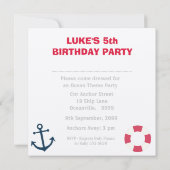 Voilier Boys Numéro Anniversaire Fête Invitation (Dos)