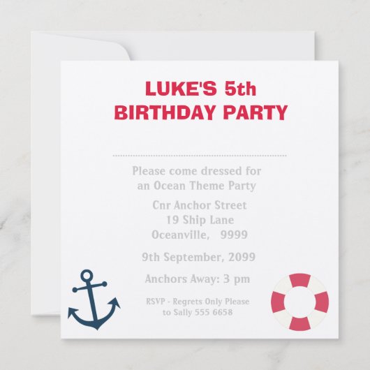 Voilier Boys Numéro Anniversaire Fête Invitation (Dos)