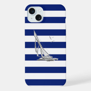 Voilier Chrome sur rayures marine