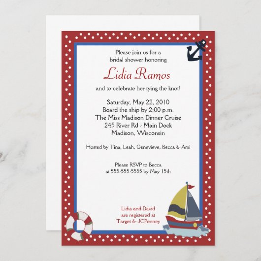 Voilier Nautique 5x7 Fête des mariées Invitation (Devant / Derrière)