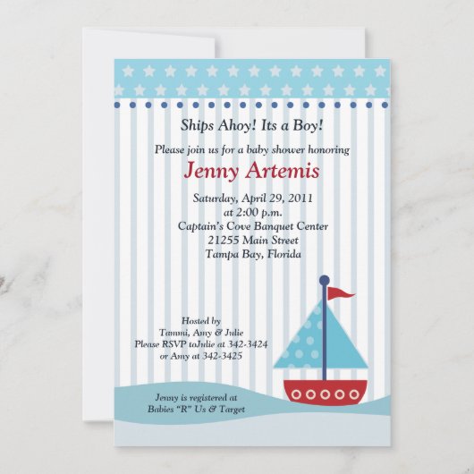 Voilier tendance 5x7 Baby shower Invitation (Devant)