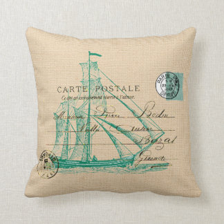 Voilier Turquoise vintage Coussin nautique
