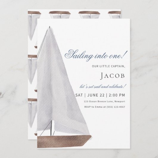 Voilier "Voile en un !" Invitation d'anniversaire (Devant / Derrière)