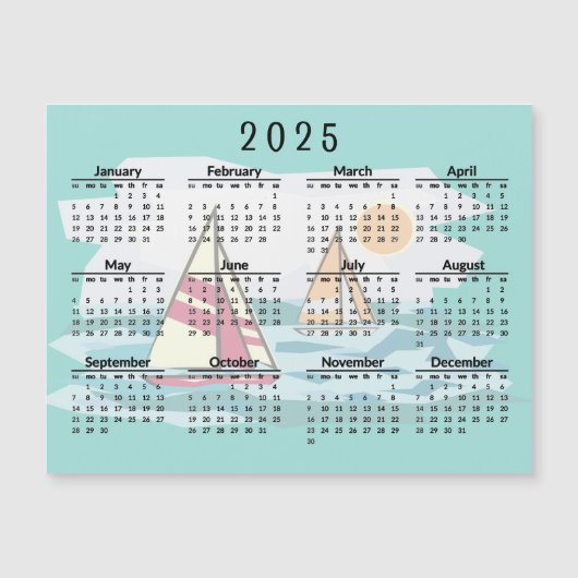 Voiliers Bateaux 2025 Calendrier Carte magnétique (Devant)