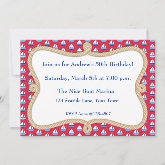 Voiliers, cadre de corde, invitation orientée (Devant)