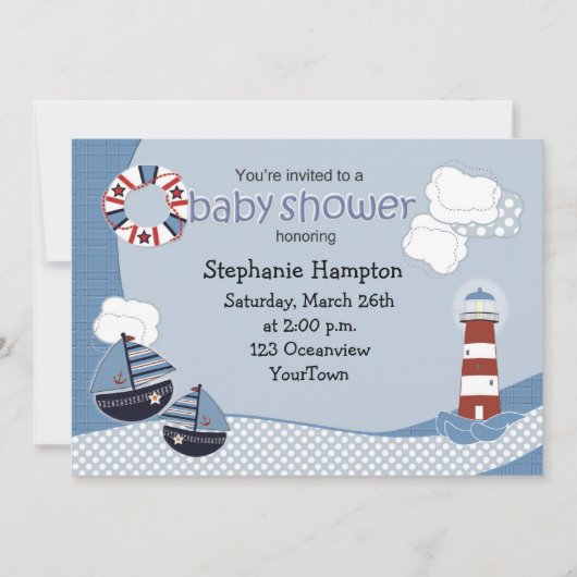 Voiliers et invitation de baby shower de phare (Devant)