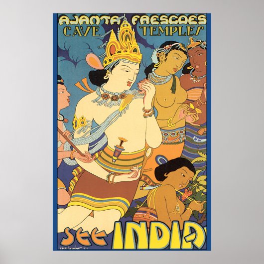 Voir Inde Cave Temples Poster Vintage voyage (Devant)