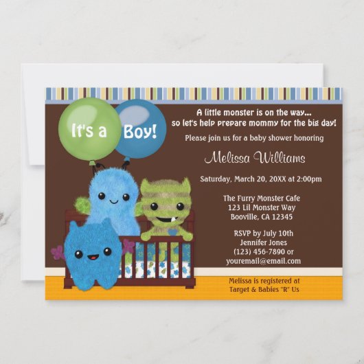 Voir un Boo MONSTERS Baby shower invitation garçon (Devant)