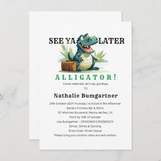 Voir Ya Plus Tard Alligator Partir Invitation (Devant / Derrière)