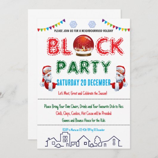 Voisinage Bloc de Noël Invitation à la fête (Devant / Derrière)