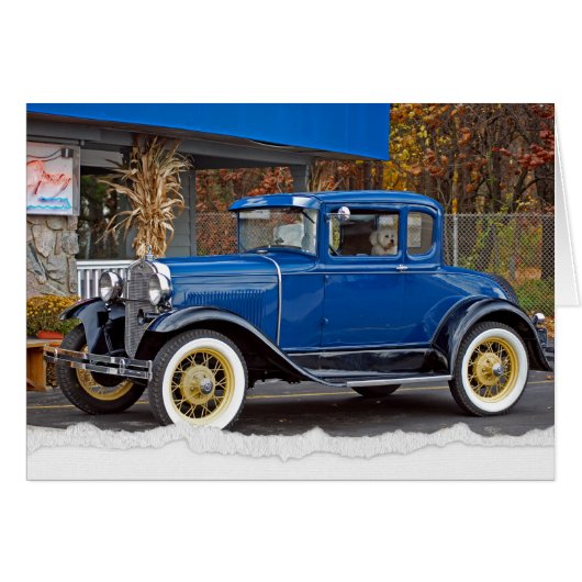 Voiture antique par Diner avec Bichon Frise Dog (Devant horizontal)