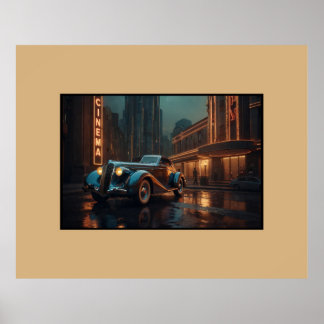 Voiture Art Déco vintage au cinéma affiche d'art m