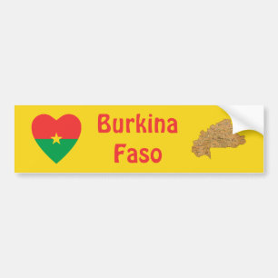Voiture Autocollant de Burkina Faso Drapeau Cœur + Carte