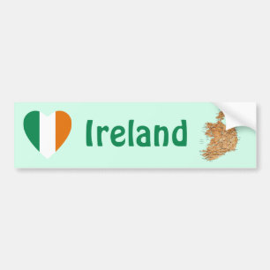 Voiture Autocollant de choc Irlanda Drapeau Cœur + Carte