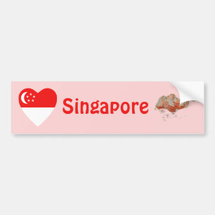 Voiture Autocollant de choc Singapour Drapeau Cœur + Carte