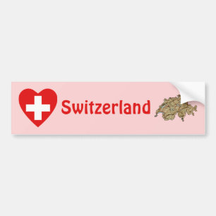 Voiture Autocollant de choc Suisse Drapeau Cœur + Carte