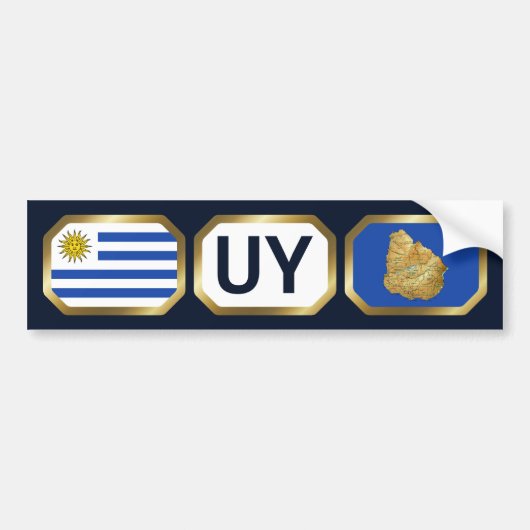 Voiture Autocollant de pare-chocs uruguayen Carte Drapeau (Devant)