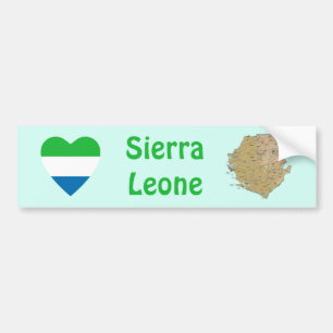 Voiture Autocollant de Sierra Leone Drapeau Cœur + Carte