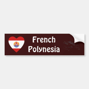 Voiture Autocollant Drapeau Cœur + Carte de Polynésie fran