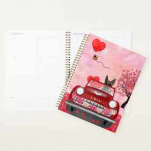 Voiture berger allemande avec les coeurs Valentine