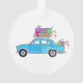 Voiture bleue avec cadeaux de Noël Aquarelle (dos)