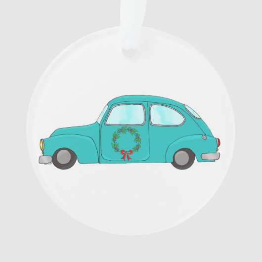 voiture bleue avec couronne de Noël (devant)