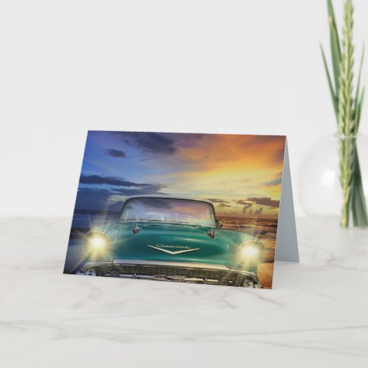 VOITURE BLEUE CLASSIQUE POUR LUI CARTES D'ANNIVERS (Devant)