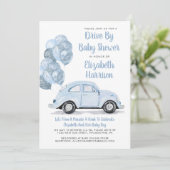 Voiture Bleue Cute En Baby shower Invitation (Debout devant)