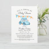 Voiture Bleue Par Baby shower Invitation Boy (Debout devant)