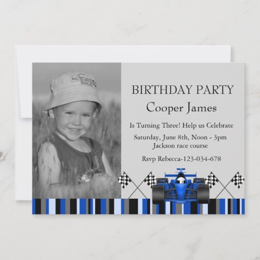 Voiture Blue Race Anniversaire Invitation (Devant)