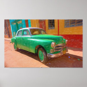 Voiture classique américaine à La Havane, affiche 