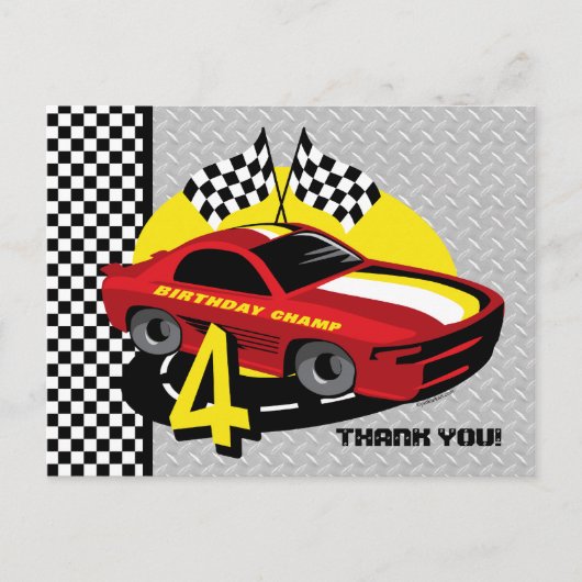 Voiture de course 4e Anniversaire Carte postale (Devant)