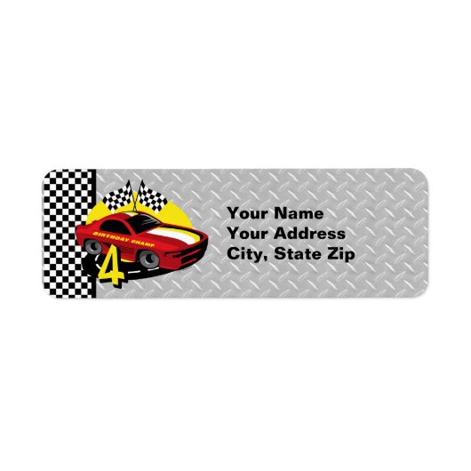 Voiture de course 4e anniversaire Étiquette (Devant)