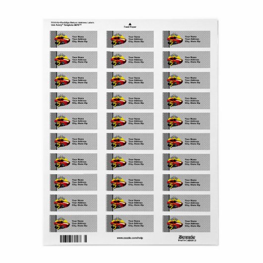 Voiture de course 5e anniversaire Étiquette (Feuille entière)