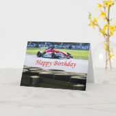 Voiture de course Carte d'anniversaire (Fleur jaune)