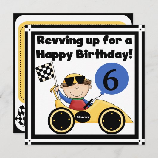 Voiture de course Customisée Invitations d'anniver (Devant / Derrière)