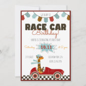Voiture de course Fast Giraffe Invitation Annivers (Devant)