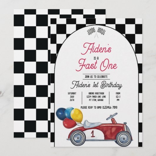 Voiture de course Fast One - Invitation (Devant / Derrière)