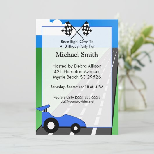 Voiture de course Invitation Anniversaire (Debout devant)