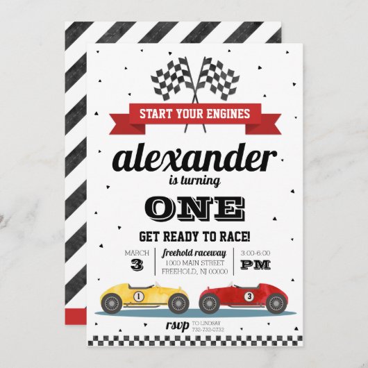 Voiture de course Invitation Anniversaire (Devant / Derrière)