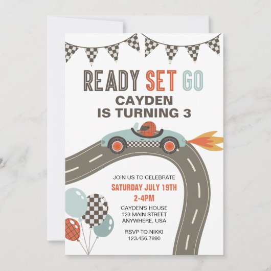 Voiture de course Invitation Anniversaire (Devant)