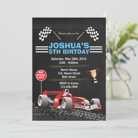 Voiture de course Invitation Anniversaire (Debout devant)