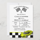 Voiture de course jaune | Invitation Anniversaire  (Devant)