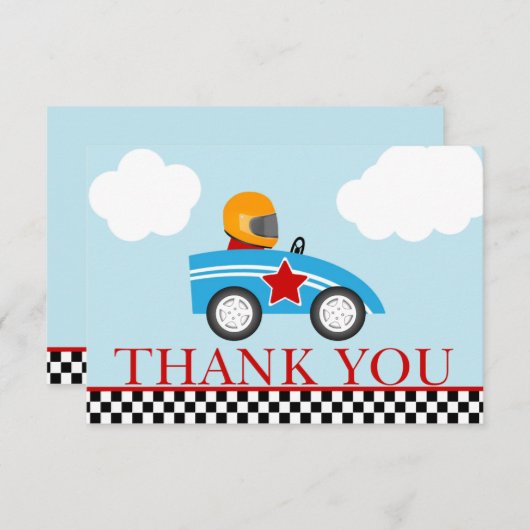 Voiture de course Merci cartes de notes (Devant / Derrière)