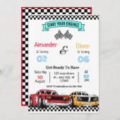 Voiture de course Retro Invitation Anniversaire (Devant / Derrière)