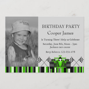 Voiture de course verte Invitation d'anniversaire