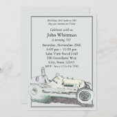 Voiture de course vintage / Invitation d'anniversa (Devant / Derrière)