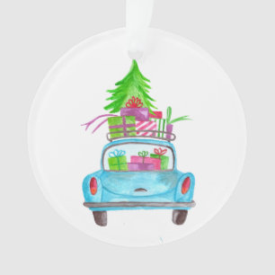 Voiture de Noël aquarelle peinte à la main