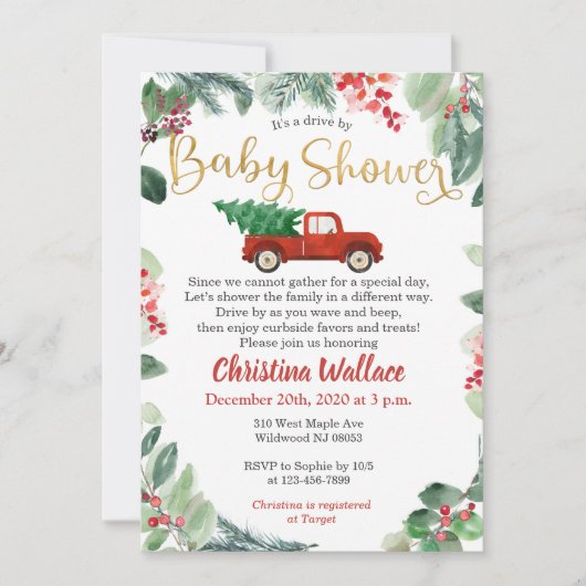Voiture De Noël Par Bébé Douche Invitations (Devant)